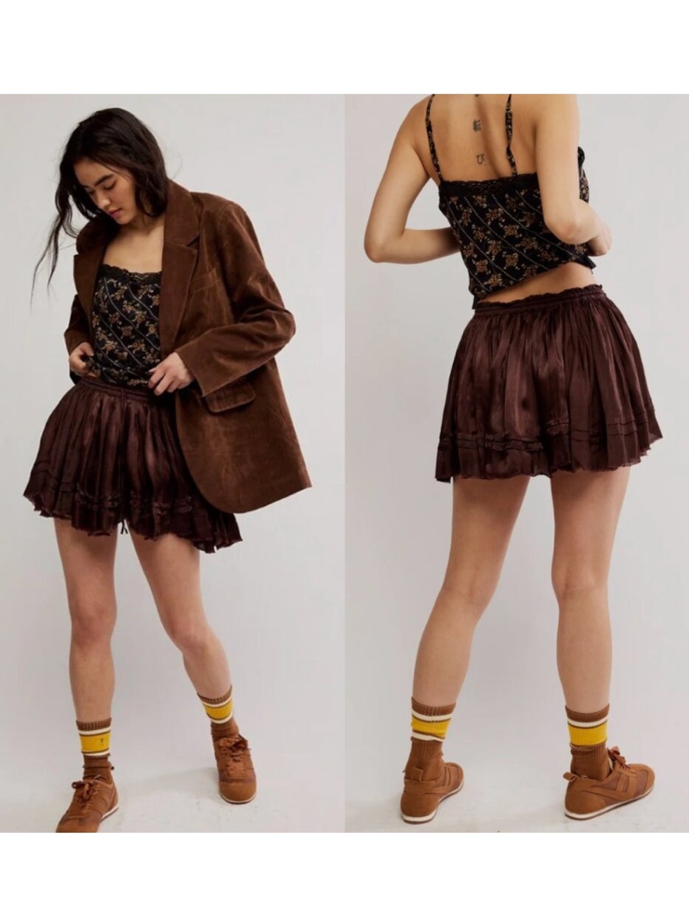 NWT Free People Third Charm Mini Skirt in French Chocolate Size XL